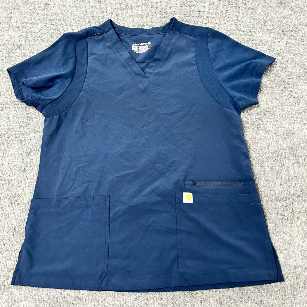 Carhartt Scrub Top Womens Size M Navy Blue Modern Fit Force V-Neck C13210 Pocket